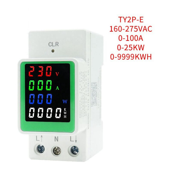 6-i-1 100A AC160-275V Spännings- och Strömstyrkemätare för Elektrisk Energi, KWH, Volt, Ampere, Wattmeter, DIN-skena