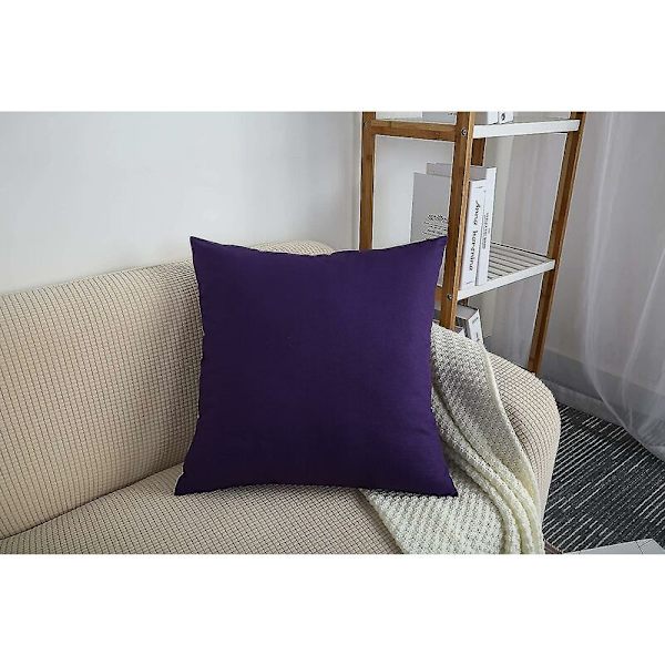 Set med 2 håndlagde dekorative solide 100% bomullslerret putetrekk/putetrekk 11 farger tilgjengelig - (18\"x18\" 2 stykker lilla)