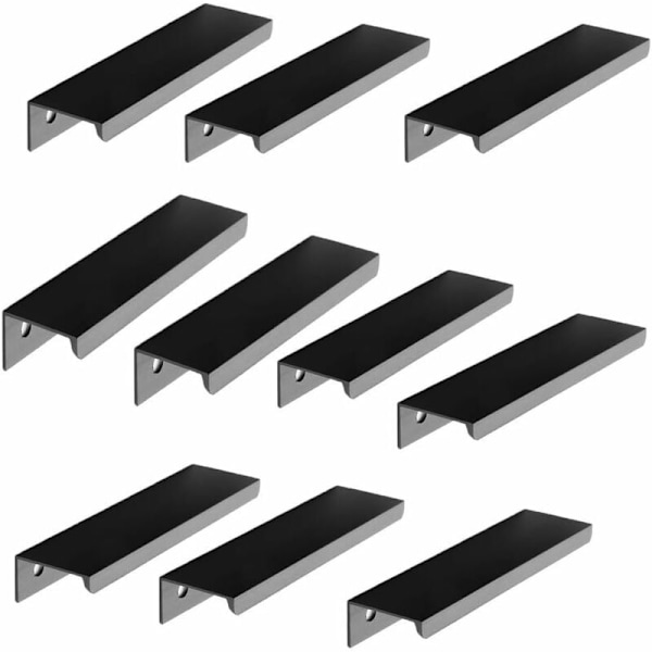 10 stk. sorte håndtak i sort aluminiumlegering - usynlige håndtak i sort til kjøkkenmøbler - matte sorte møbelhåndtak i aluminiumlegering