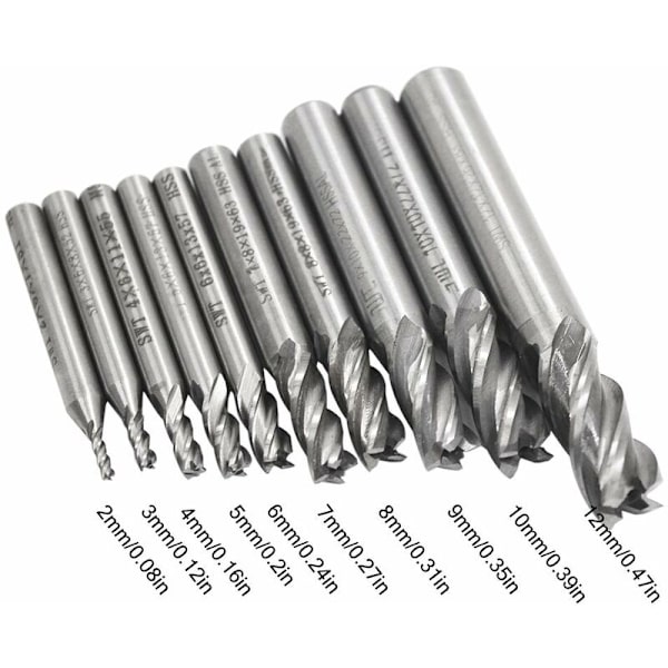 10 stk. 4-fløjtede bor - 0,2-1,2 cm HSS lige skaft CNC bor sæt - Bor sæt til træ aluminium stål titanium