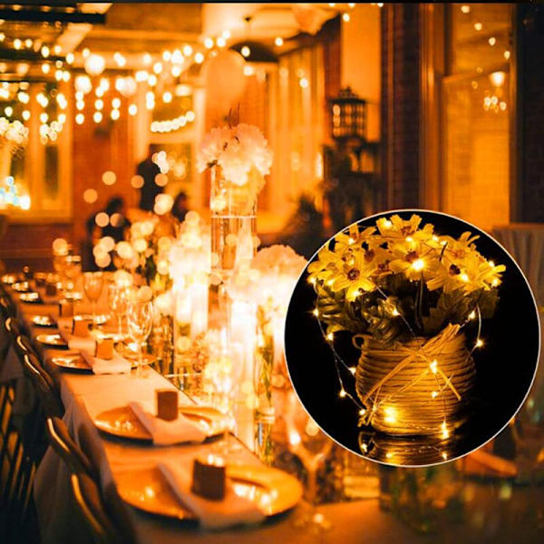 Julelysstreng, Batteridrevne LED-lysstreng, 20 stk. 1M 20 LED Kobbertrådslysstreng - RWChristmas Lysstreng