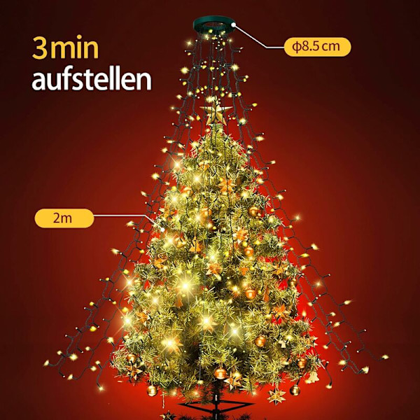 Juletrærlys, 2M 16 Grener 400 LED Juletrærlys med 8 Moduser og Timer, Vanntette Juletrærlys for Juletrærdekorasjon