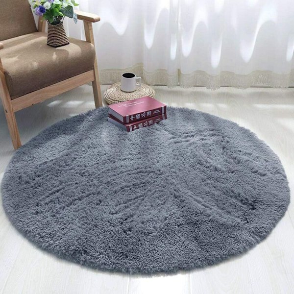 Mattor Silkeslen Mjuka Mattor, Fluffiga Mattor Halksäkra Shaggy Mattor Matrum Sovrum Runda Golvmattor - Supersoft Inredning (Grå, 100 x 100 cm)