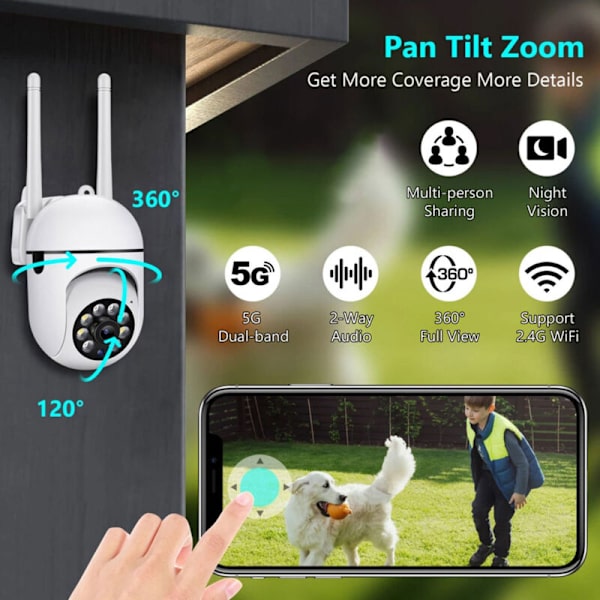 Udendørs sikkerhedskamera, 1080P HD WiFi sikkerhedskamera nattesyn 2-vejs stemmeintercom fjernmonitorering kamera