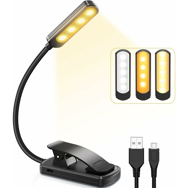 Lukuvalaisin, TEAMPD USB-ladattava lukuvalaisin, 9 LED-valoa 3 tilaa, klipsillä varustettu lukuvalaisin kirjan lukemiseen sängyssä, 360° joustava lukuvalaisin kirjoille, Ki