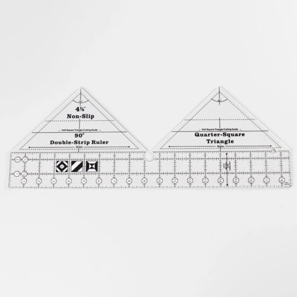 Kreative linjalgitter 90 graders dobbel stripe linjal sklisikker kvart kvadrat trekant skjæreguide for sying (10 tommer)