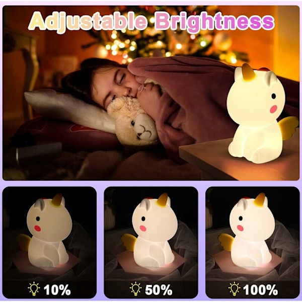 Enhjørning Natlys Børn Genopladelig Sengelampe USB Natlys Baby Silikon Natlampe med Batteri