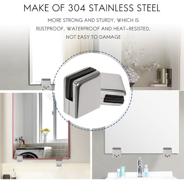 Glassklemme 8-10 mm 8 stk 304 rustfritt stål serie glassklemmer justerbar glassholder flat bak for rekkverk trapp