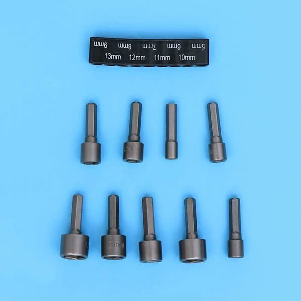 Skrutrekkerbitsholder 9 stk 5-13 mm Imperial Socket Drill Bit Set med slagmutter for 1/4\" Hex Shank Drill