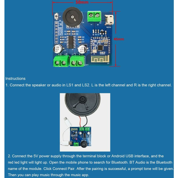 Bluetooth Audio Modul Bluetooth 4.2 5Wx2 Bluetooth Forsterker Modul Stereo 2 Kanal Tapsfri