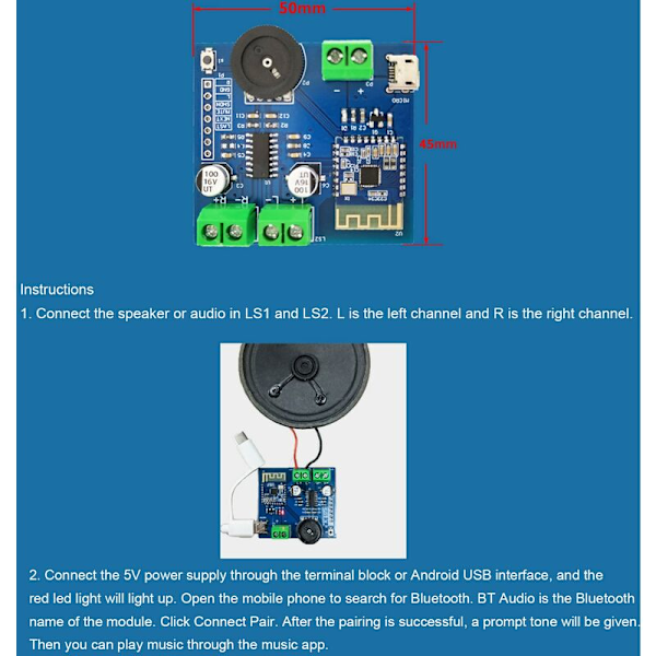 Bluetooth-ljudmodul Bluetooth 4.2 5Wx2 Bluetooth-förstärkarmodul Stereo 2-kanals förlustfri