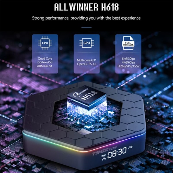 T95Z plus Android 12 TV Box 8K Allwinner H618 2.4G 5G WiFi 6 BT 5.0 Media Player Android Box 2GB+16GB, EU-stik