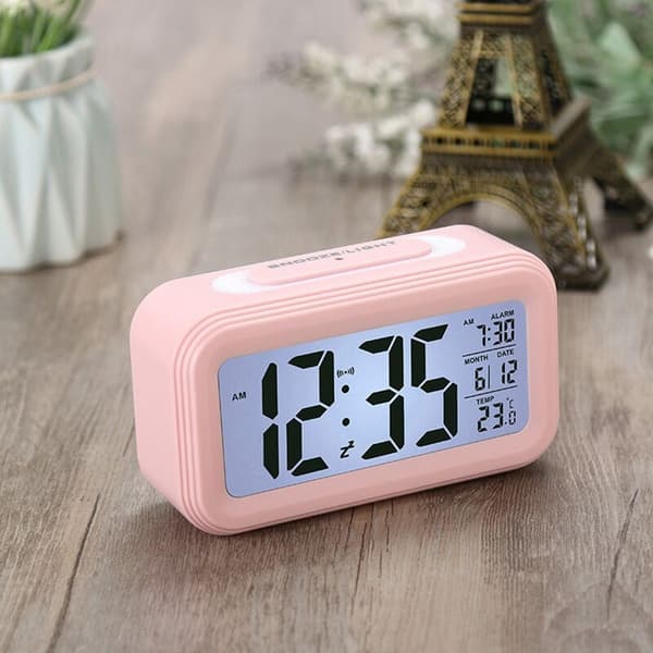 Smart Temperatur Väckarklocka LED Display Kalender -Illuminated Digital Desktop Snooze Mini Elektronisk Väckarklocka-E