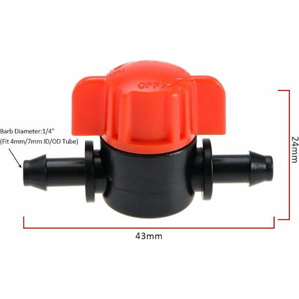 20 stk. Dryp-vanding Aflukningsventiler, Barb-kugleventil, Slangekobling, Ventil til 1/4\" 4 mm ID 7 mm OD Slange, Vandingssystemer, Haver, Jordbrugsarealer, Drivhuse