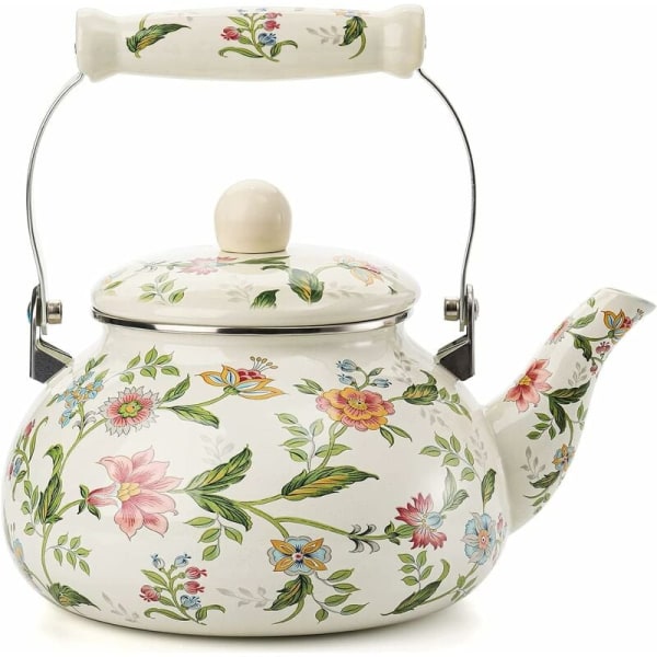 Emaljert induksjonskjele 2,4 L emaljert kanne Vintage tekanne, Keramisk håndtak, induksjonskomfyr, gass, vedovn