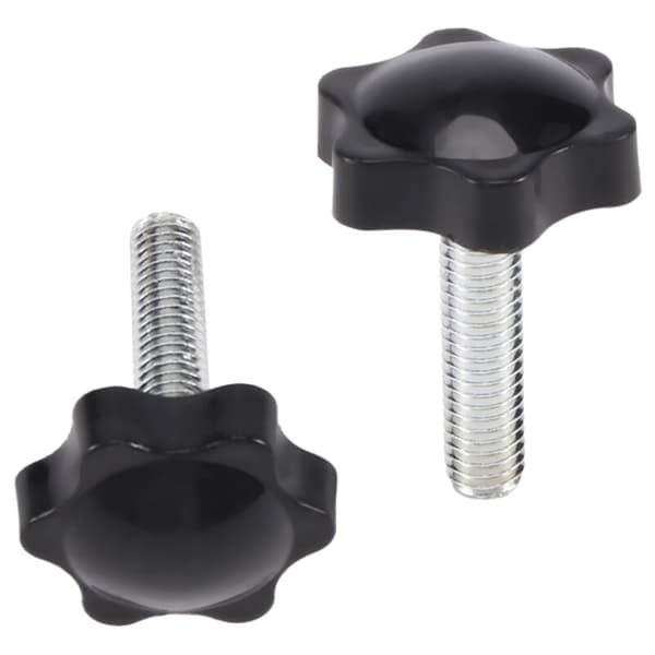 2 sorte stjernehoved-spændeknapper M8 x 30 mm med 32 mm han-gevind