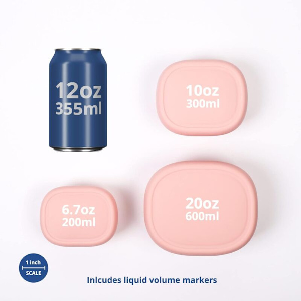 Silikon Nesting Behållare - Set om 3 Hårda Silikon Matförvaringsbehållare BPA-fria, Lufttäta, Diskmaskins- och Frysäkra (6.7 oz, 10 oz, 2