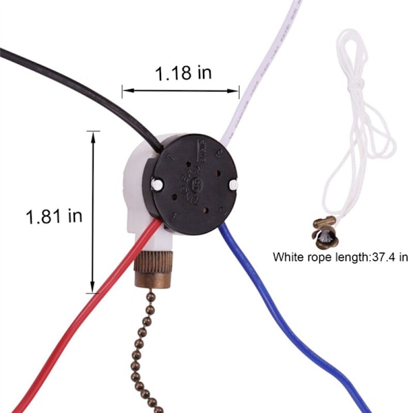 2X Takfläktströmbrytarset 3 Hastigheter 4 Ledningar, Glidhastighetskontroll, Drag ZE-208S med Bronsrep
