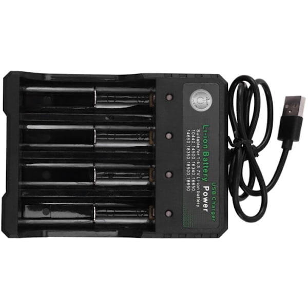 4-sporers Ladbar Batterilader Li-Ion USB Smart for 18350 18500 18650 Aaa