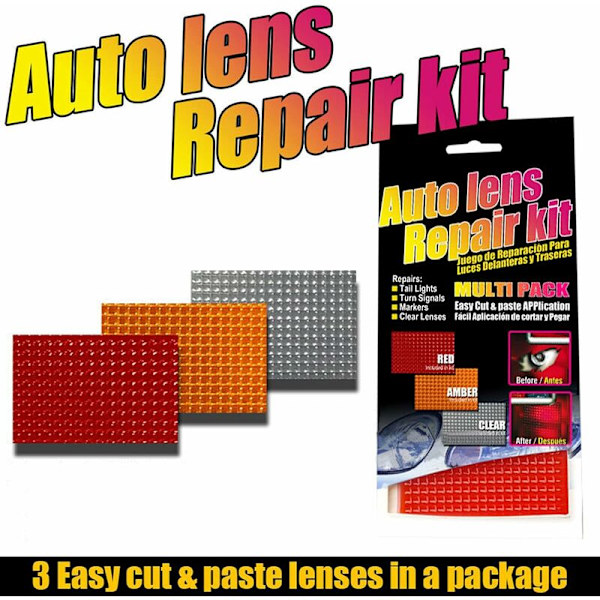 Auto-linse reparationssæt multi-pak billampers revne reparation film forlygte baglygte reparation værktøjer 3stk leveres med klare farver rav rød
