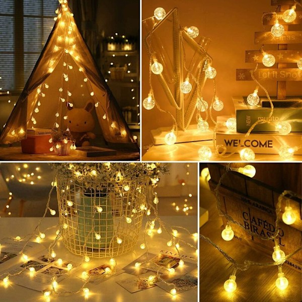 Fairy Lights (Varmvit), 10M 80 LED Boll Fairy Lights, IP65 Inomhus/Utomhus Fairy Lights Dekoration för Jul Halloween Sovrum Trädgård[Energi C