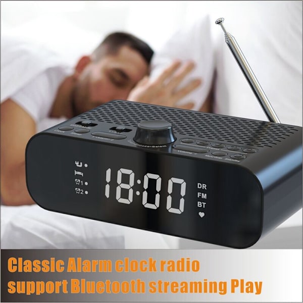 Digital väckarklocka DAB/FM-radio, stödjer Bluetooth-anslutning, med basmembran, högupplöst LED-display