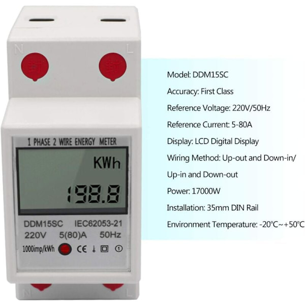 DDM15SC 220V/50Hz 5-80A Yksivaiheinen Monitoiminen Sähköenergian Mittari