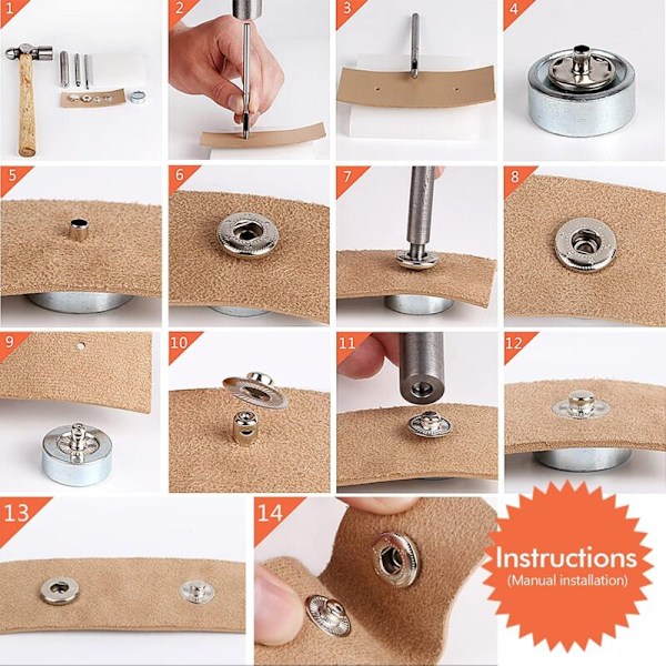 120 stk Metall Trykknapper 4 Farger Lær Trykknapp Klær Kobber Trykknapp med 4 stk Festverktøy for Klær Lær Håndverk (12mm)