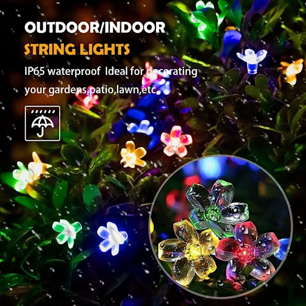 Solcelled Lysstreng Kirsebærblomst Fe 50LED 8 Tilstande Vandafvisende Udendørs Have Jul Terrasse Indendørs Dekoration Flerfarvet