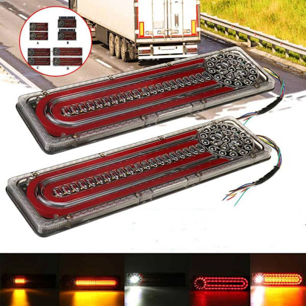 2 stk. 24V LED dynamisk bil lastbil baglygte blinklys bremselys til trailer varevogn (41,5 cm)
