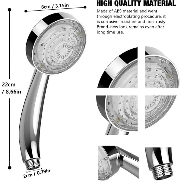 LED Dusjhode, 7 Farger Automatisk Skifte Høytrykks Dusjhode, Universal Bad Håndholdt Dusjhode for Hjem, Hotell, Bad, Krom