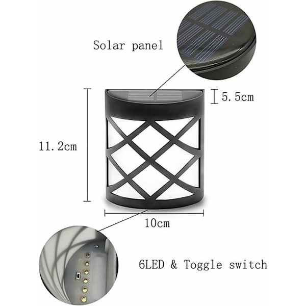 Solcellsstaketlampa för utomhus, kallvit solcells-LED-vägglampa för väggar, staket, trädgårdar, grindar, garage, fönster, hotell och camping (1 p