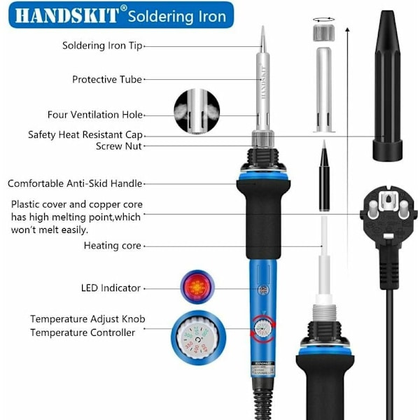 Lödkolvsats med Justerbar Temperatur 220V 60W Lödpenna Multimeter Tång Lödverktygssats (Utan Strömbrytare)