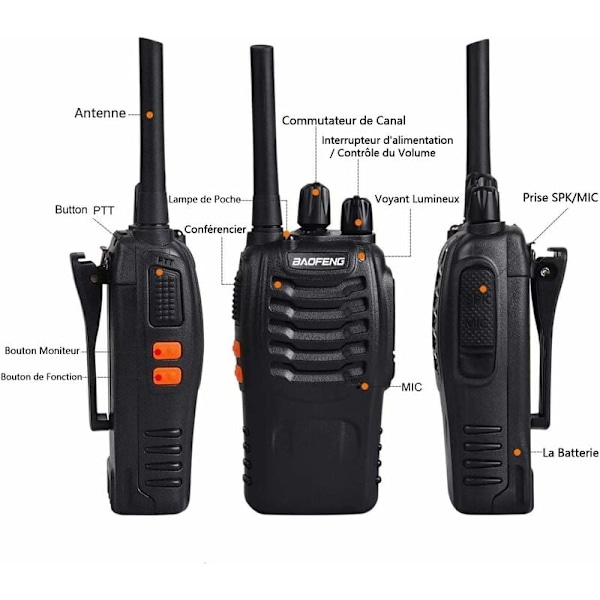 Baofeng Walkie Talkie Langdistanse Gjenladbar Profesjonell 16 Kanaler PMR Walkie Talkies Radio, med Øretelefon, USB Lader, Batteri (1 Par)