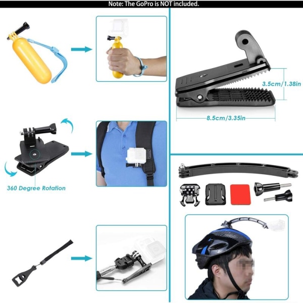50-i-1 Action Camera Accessories Kit kompatibel med GoPro Hero 9 8 Max 7 6 5 4 Black GoPro 2018 Session Fusion Silver White Insta360 DJI AKASO APE