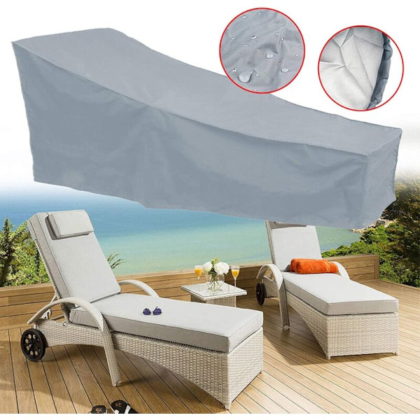 Utomhusstolskydd Långt Överdrag Andningsbart Vattentätt 210D Oxfordtyg för Däckstol Tarp Solstol Solstol 200x70x40x68cm, Grå