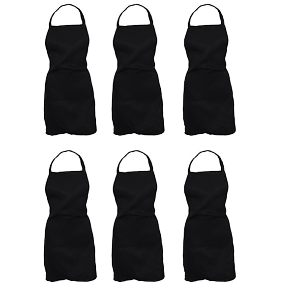 6X Plain Apron with Pocket for Cooking In Kitchen Black