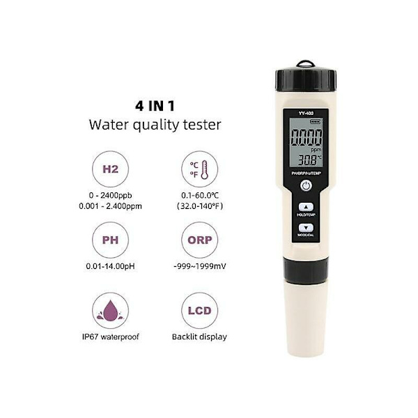 Nyeste yy-400 4 i 1 ph/orp/h2&tem meter digital dydrogen ion koncentrationstest 964e 7hh1501966-b
