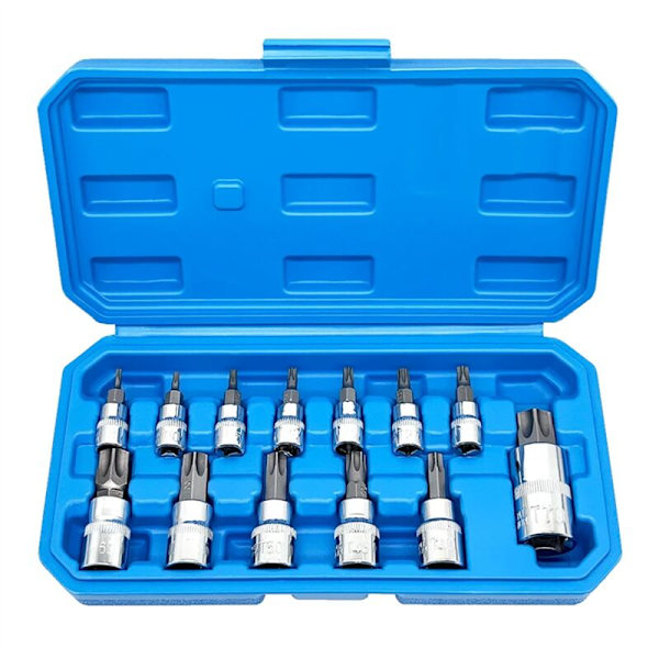 Sett med 13 Torx-hylser T8-T70 H2-H14, 1/4 tommer, 3/8 tommer og 1/2 for manuelt arbeid
