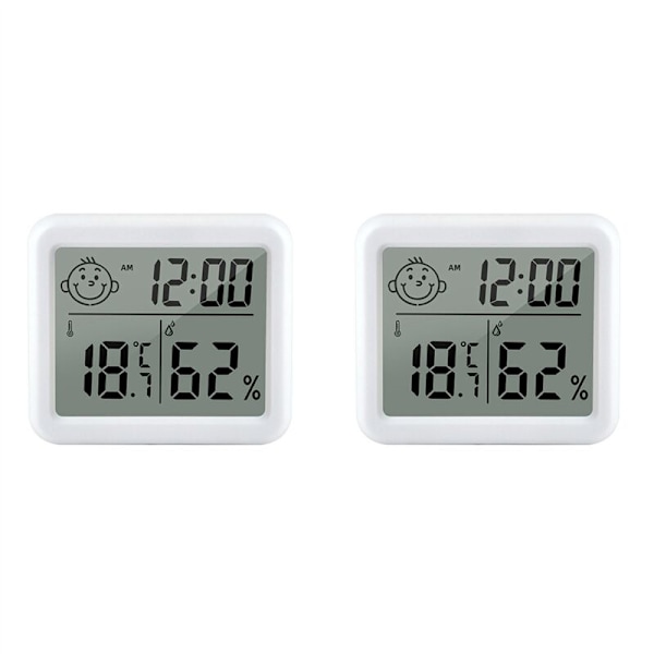 2x Ultratunna Digital Termometer Elektronisk Auto Mätare Luftfuktighetsmonitor LCD Väckarklocka Inomhus Torr Hygrometer