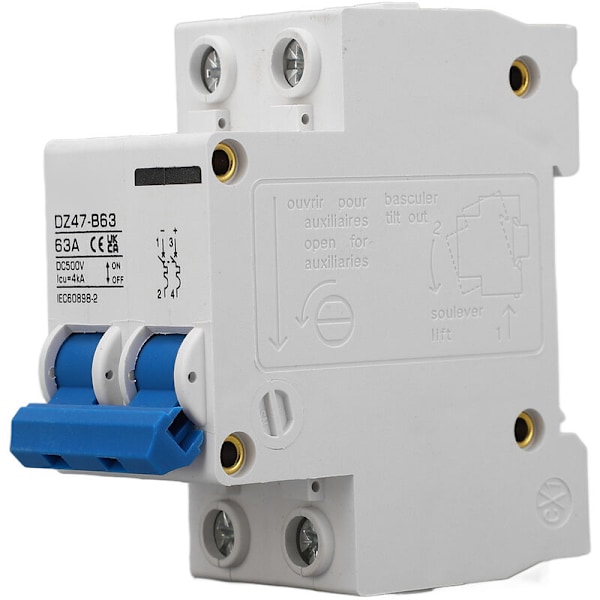 2P DC 500V Piirisulake MCB 63A Suojauskytkin 4000A Katkaisukyky Kotityyppi B
