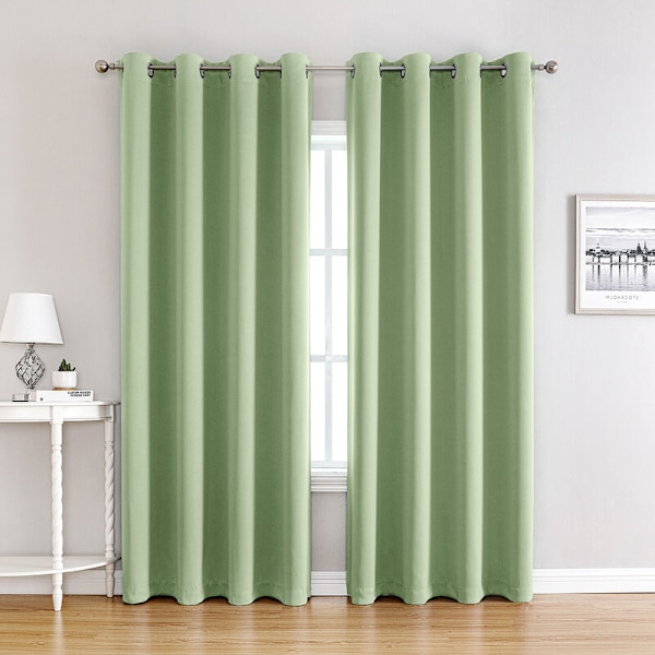 Mörkläggningsgardiner för sovrum - Dubbla termiskt isolerade fönstergardiner för hemmet / Tjockt, massivt tyg, set om 2, L 100 x H 130 cm, ljusgrön