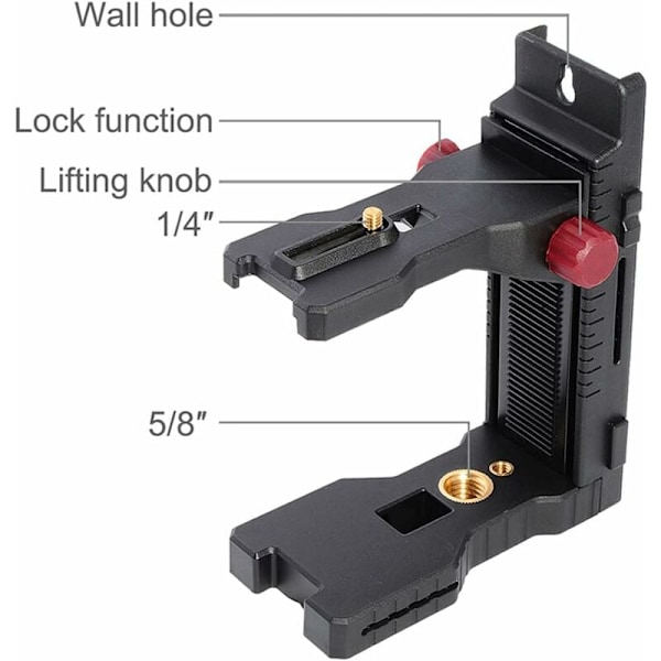 Laserbeslag, Finjusteringsbeslag til krydslaser med justerbar klemme, Multifunktionelt magnetisk drejeligt fod, med 1/4'' han- og 5/8'' hun-gevind,