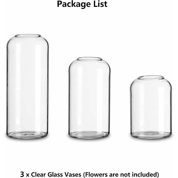 Glasvaser för blommor - Små moderna munblåsta glasvaser för mittpunkter, set om 3, miniklara blomvaser i bulk (blomma ingår ej)