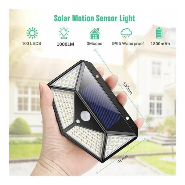Udendørs solcellelys, [Udvidet version-2stk] Kilponen 100 LED udendørs solcellelys med bevægelsessensor [2200mAh] Superlysende solcellelys 270° solcellelys