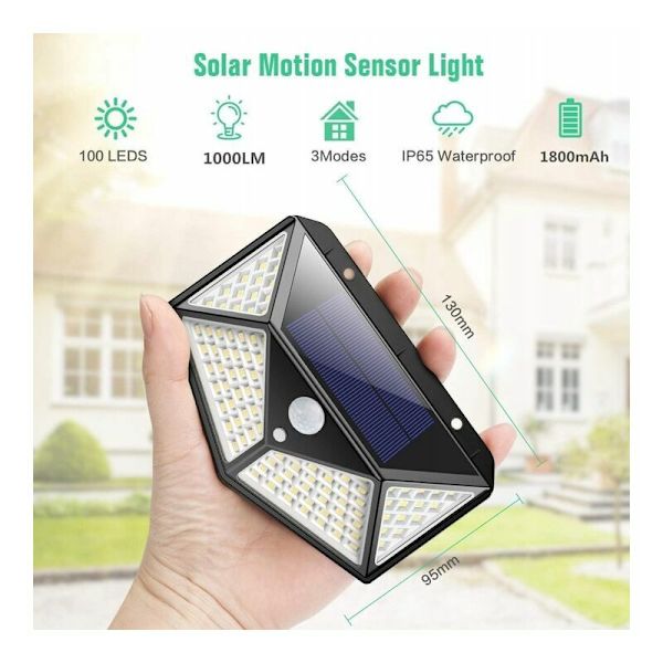 Utomhus solcellslampa, [Utökad version-2st] Kilponen 100 LED utomhus solcellslampa med rörelsesensor [2200mAh] Superljus solcellslampa 270° sol