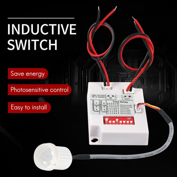 PIR Rörelsesensor Brytare 12V 24V Infraröd Människoinduktion Tid Fördröjning Relä Brytare Korridor LED Ljus Timer Brytare