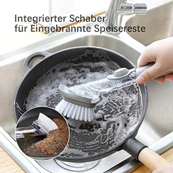 Kaksoiskäyttöinen keittiön puhdistusharja -sieni -astianpesukoneen automaattinen nesteen annostelija -kattilan puhdistustyökalu
