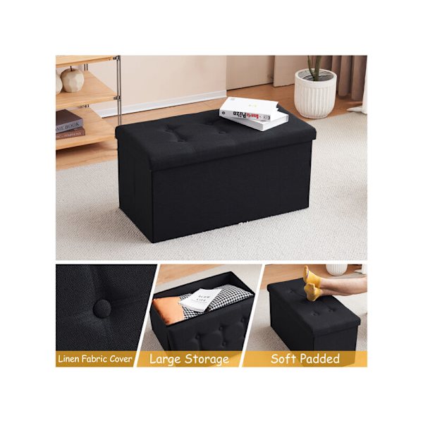 76x38x38cm Vetoava Pellava MDF-Tasoinen Taitettava Säilytystuoli Musta
