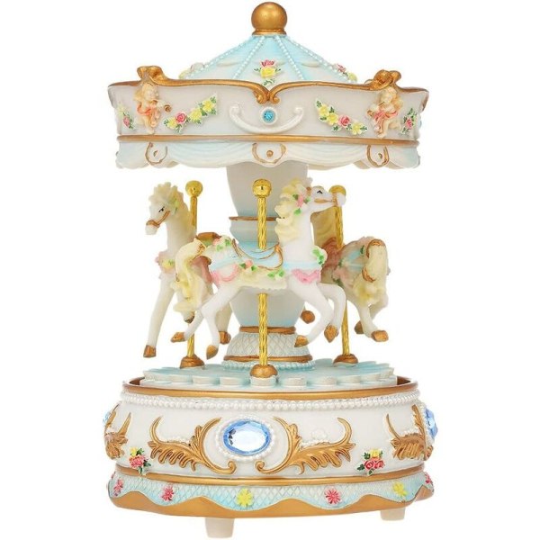 Mini Carousel Clockwork Speldosa Färgglad LED Merry-go-round Speldosa Present till flickvän Barn Julfest Blå